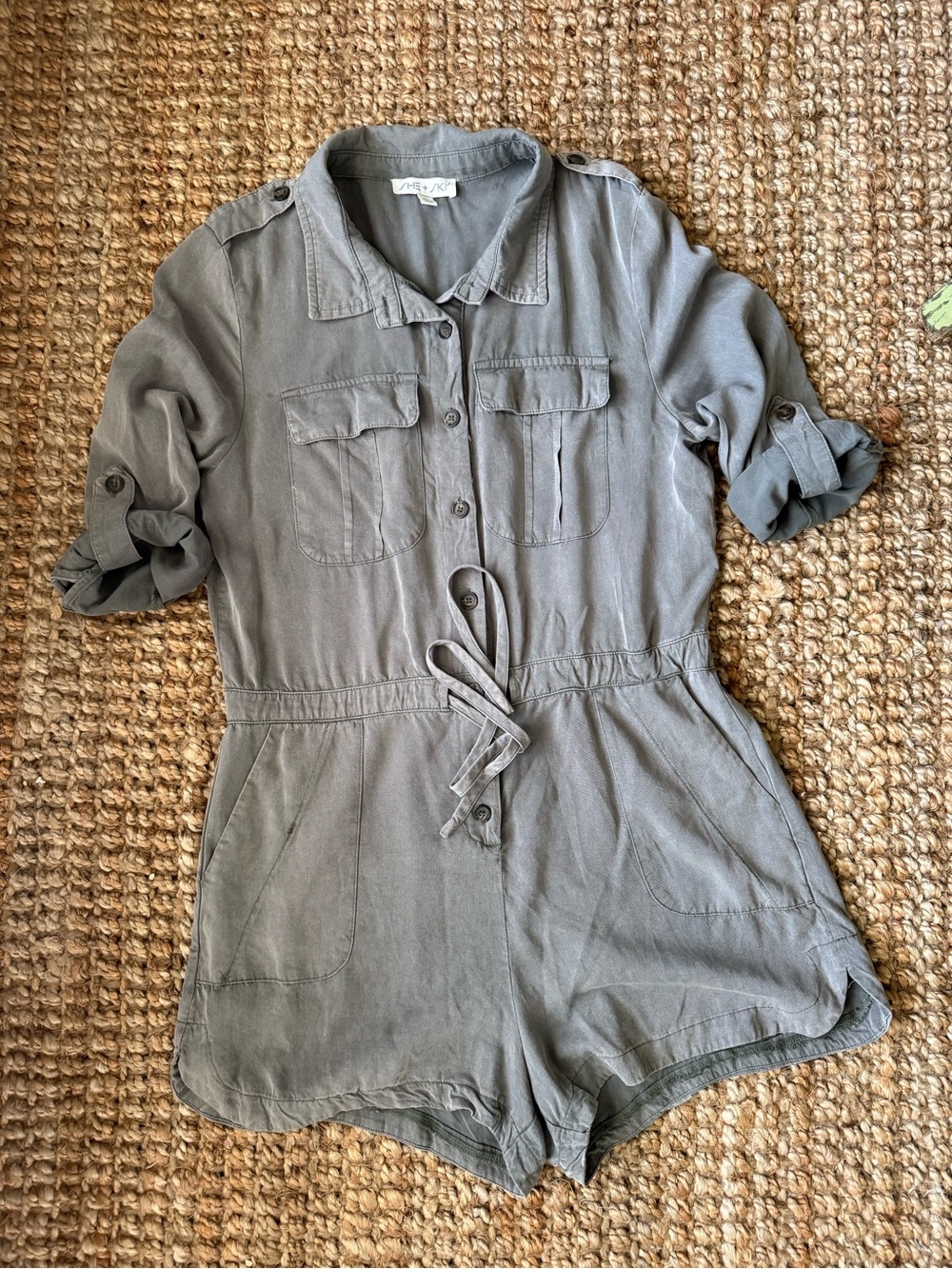 Utility Button-Front Romper in Olive Green